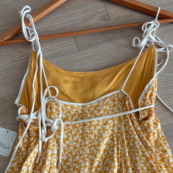 Free People Medium Yellow Patterned Mini Sundress with Ties - Picture 5 of 9